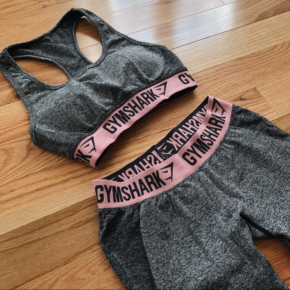 Gymshark Flex Leggings Bra Charcoal Marl/Pink Set